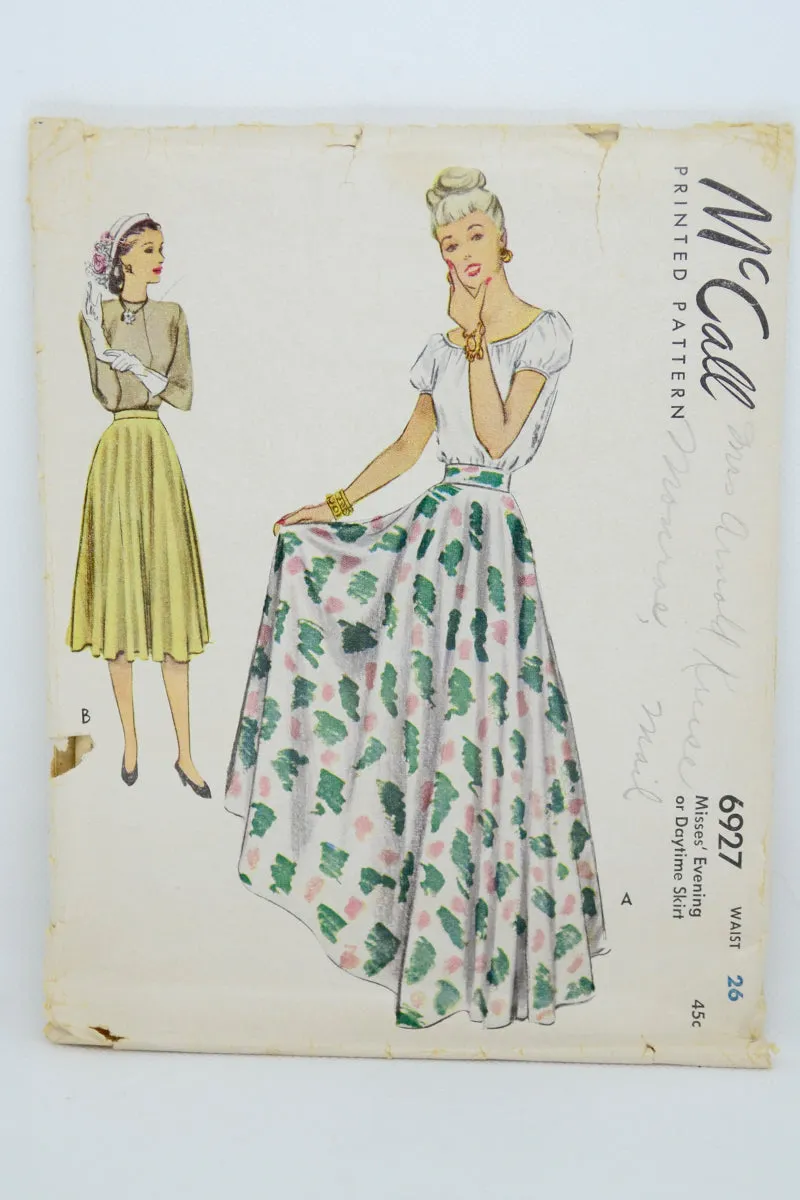 1947 McCall 6927 Vintage Evening Full Circle Skirt Sewing Pattern