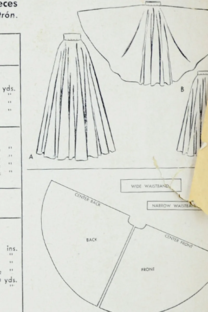 1947 McCall 6927 Vintage Evening Full Circle Skirt Sewing Pattern