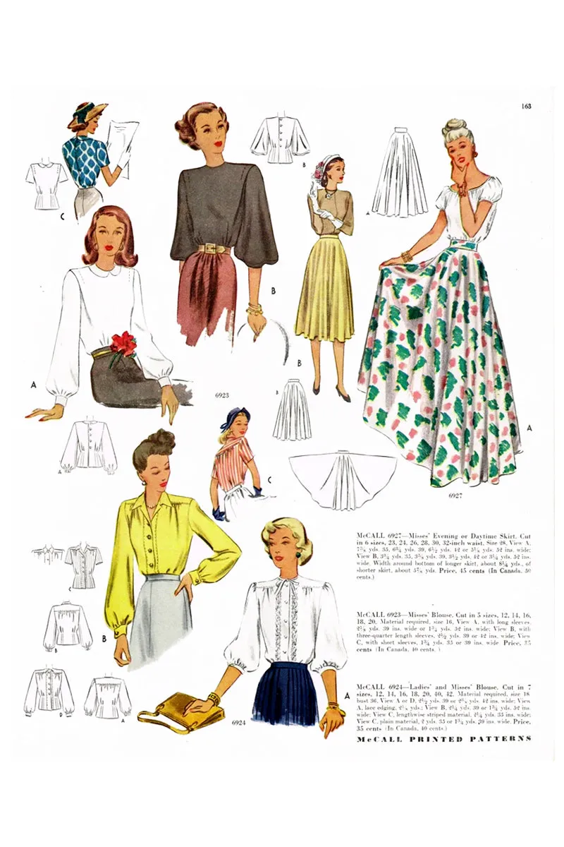 1947 McCall 6927 Vintage Evening Full Circle Skirt Sewing Pattern