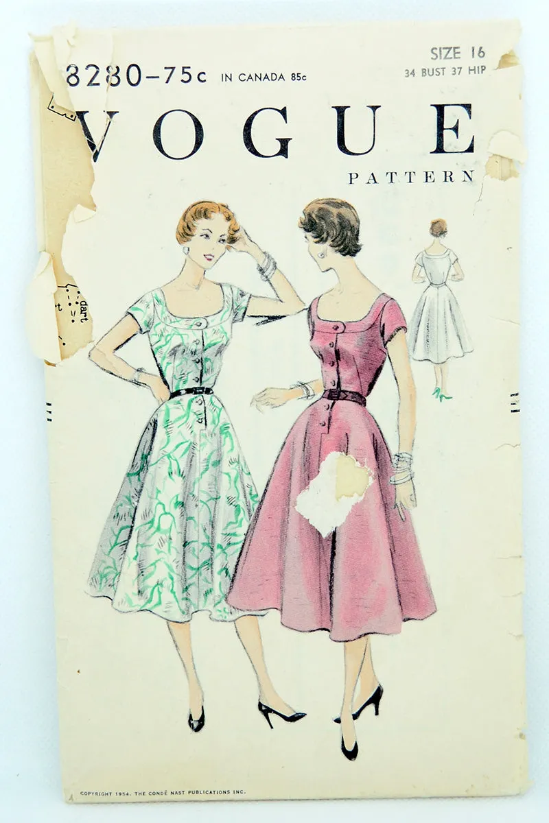 1954 Vintage Vogue 8280 Party Dress Pattern
