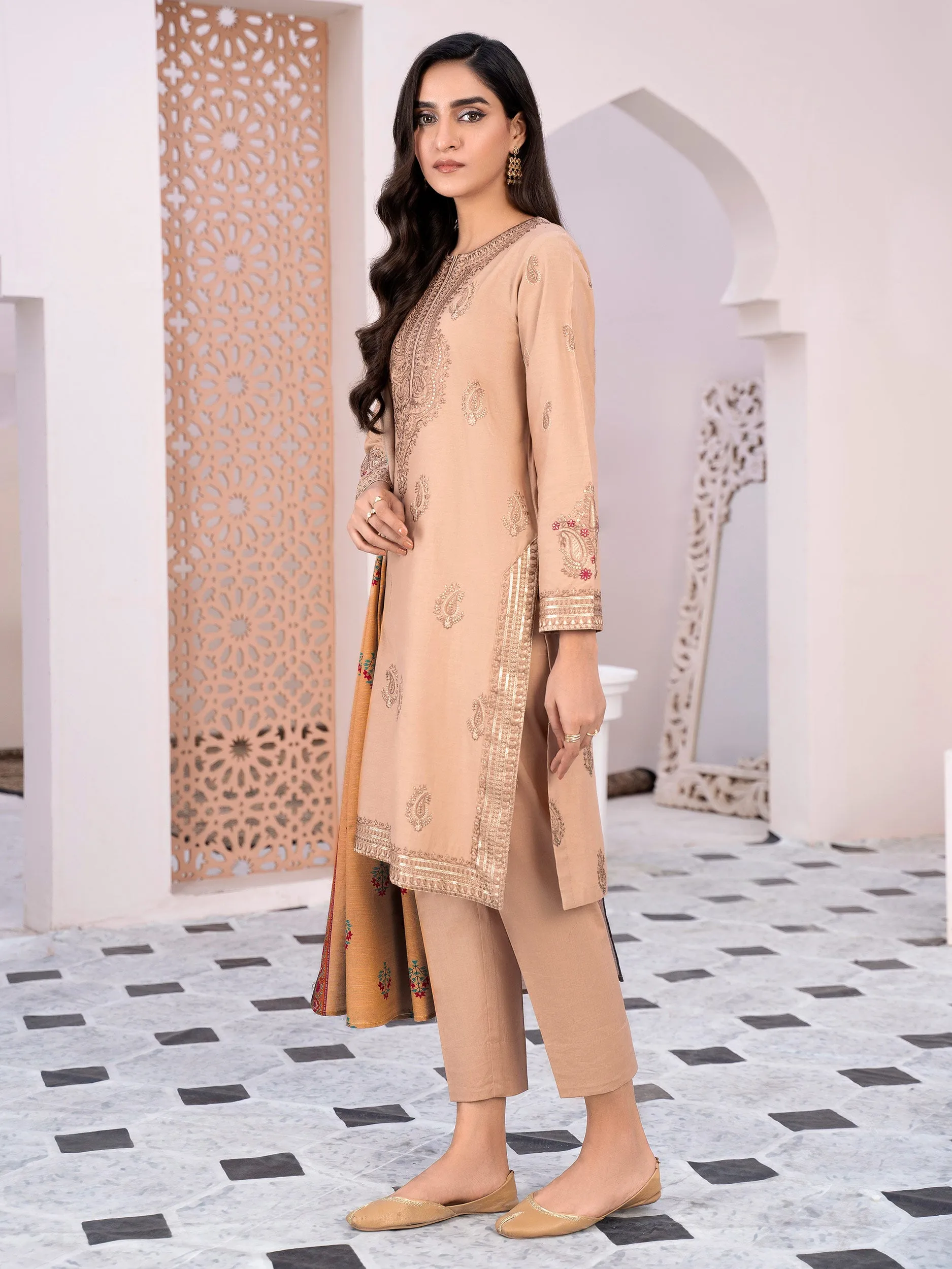 3 Piece Embroidered Winter Cotton Suit