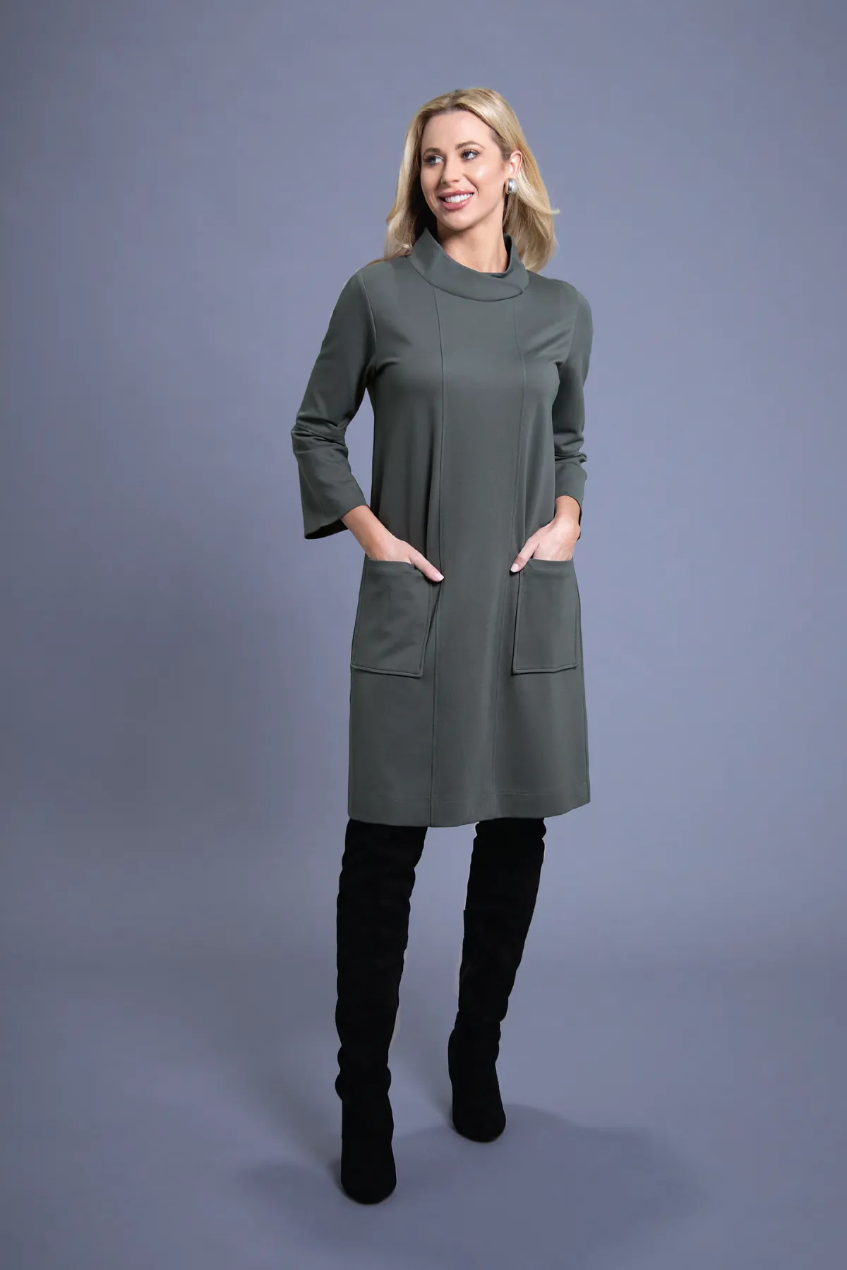 39" Mock Neck Dress with Pockets