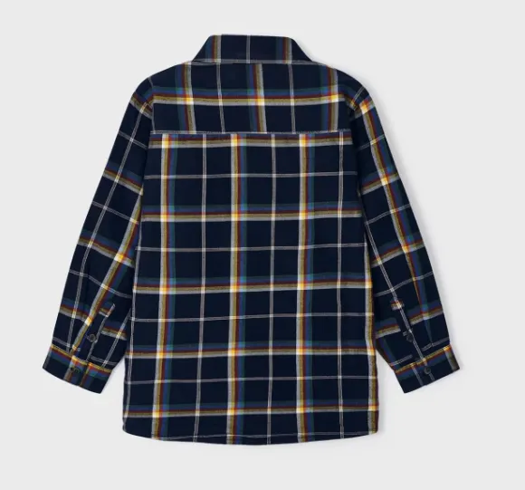 4107 Mayoral Mini Boys Button Up Plaid Shacket - Navy