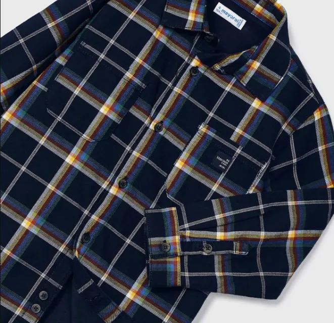 4107 Mayoral Mini Boys Button Up Plaid Shacket - Navy
