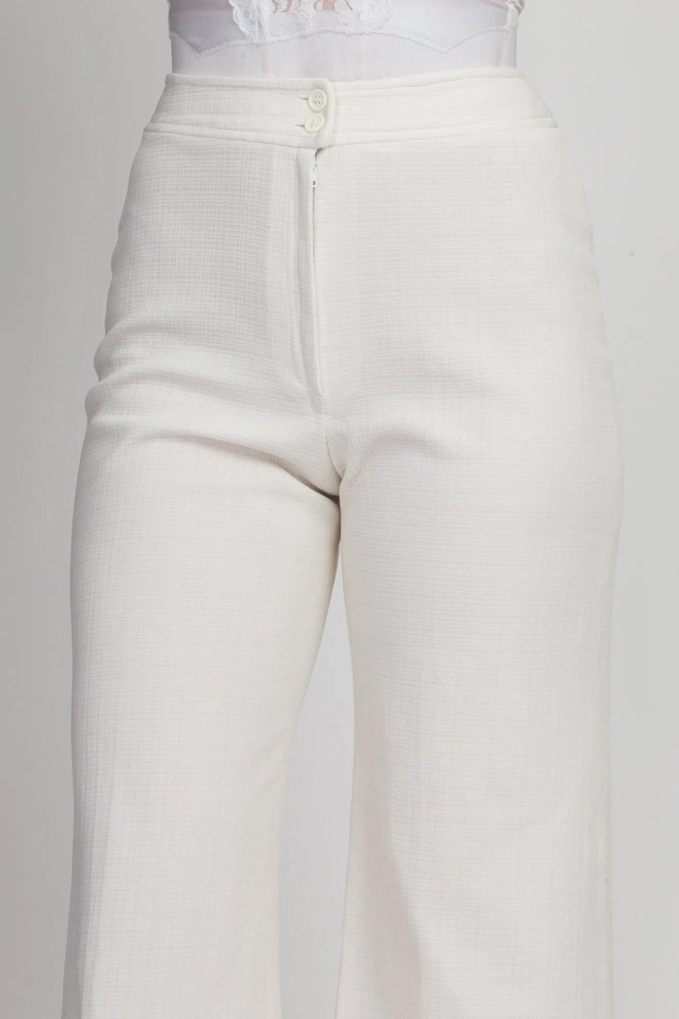 70s White High Waist Flared Pants - Extra Small, 25"