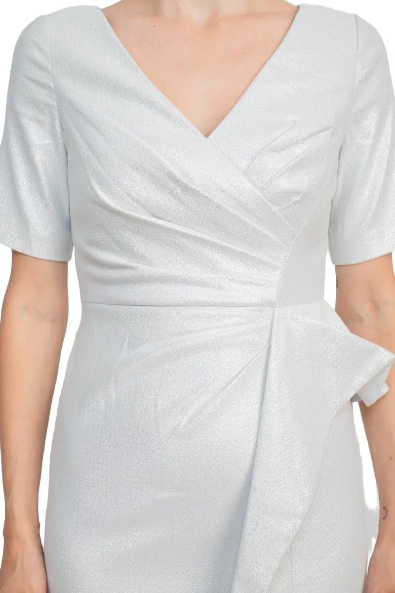 Aidan by Aidan Mattox V-Neck Pleated Zipper Back Short Sleeve Slit Back Taffeta Dress