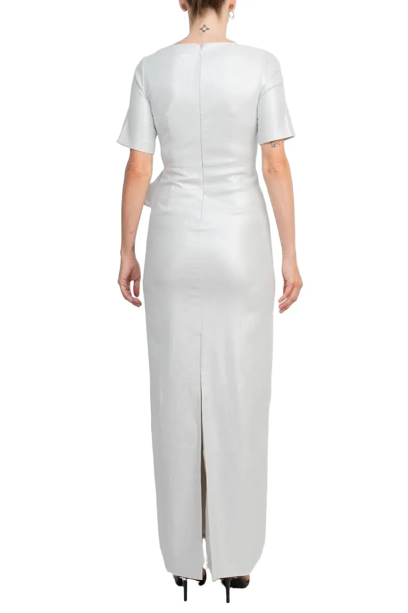 Aidan by Aidan Mattox V-Neck Pleated Zipper Back Short Sleeve Slit Back Taffeta Dress