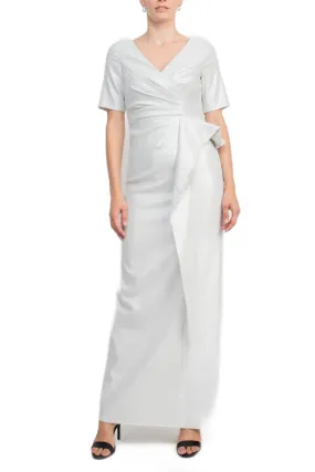 Aidan by Aidan Mattox V-Neck Pleated Zipper Back Short Sleeve Slit Back Taffeta Dress