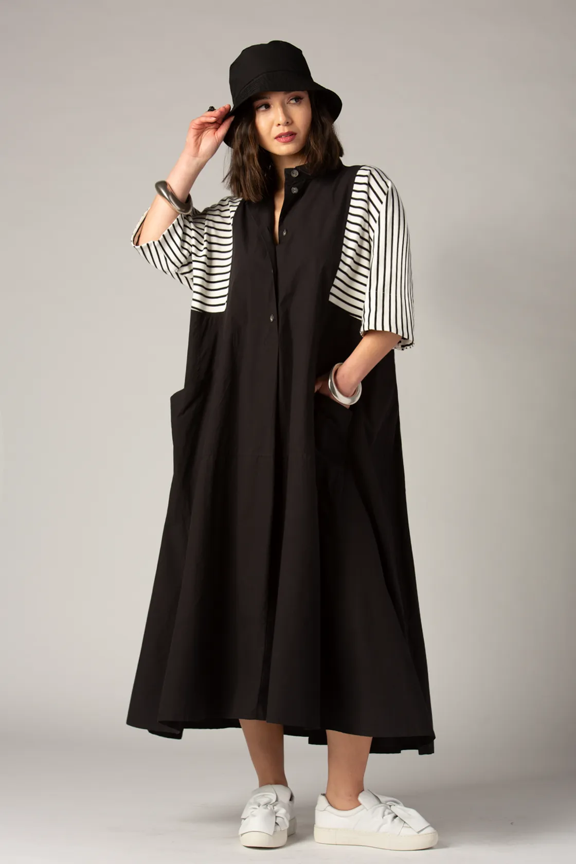 ALEMBIKA Annalise Dress in Black w/ Stripe
