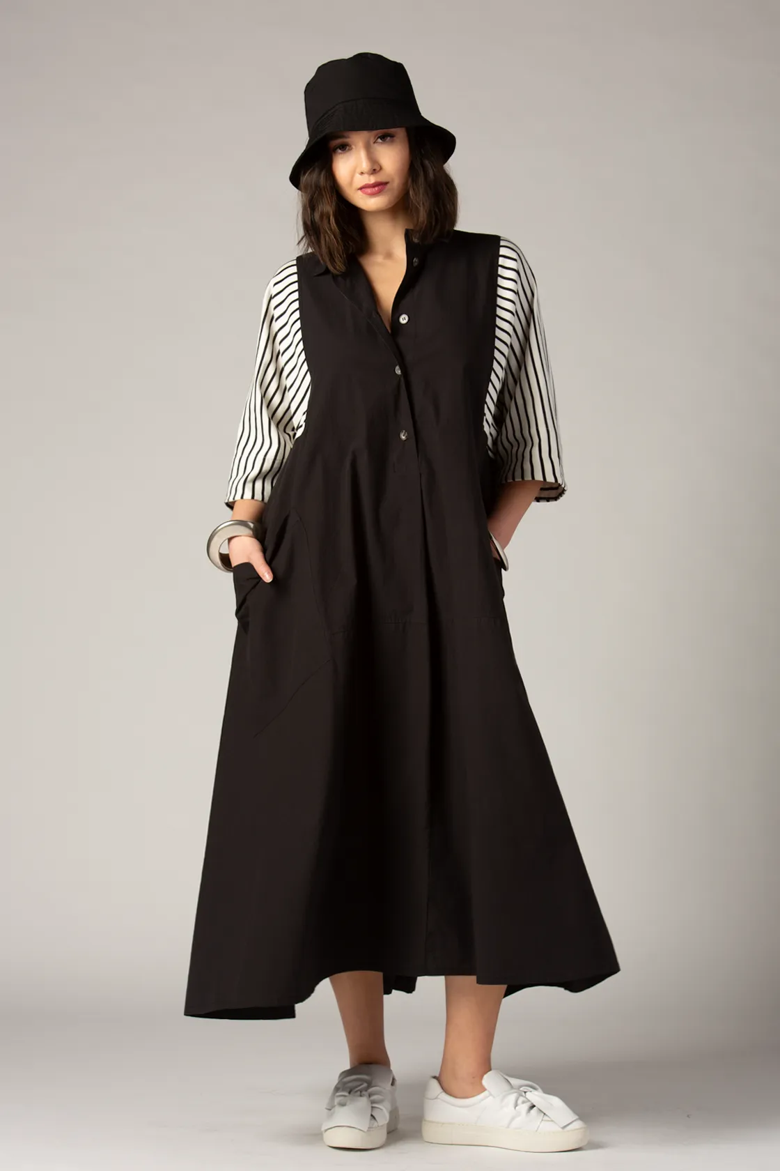 ALEMBIKA Annalise Dress in Black w/ Stripe