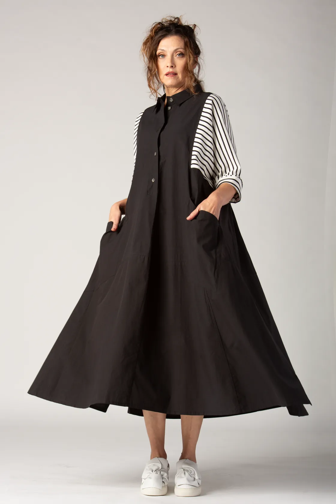 ALEMBIKA Annalise Dress in Black w/ Stripe