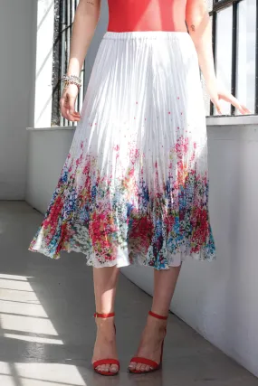 Alison Sheri A41442 White Floral Print Pleated Skirt