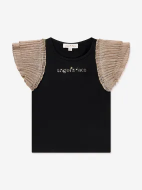 Angels Face Girls Piper Pleated Sleeve Top in Black