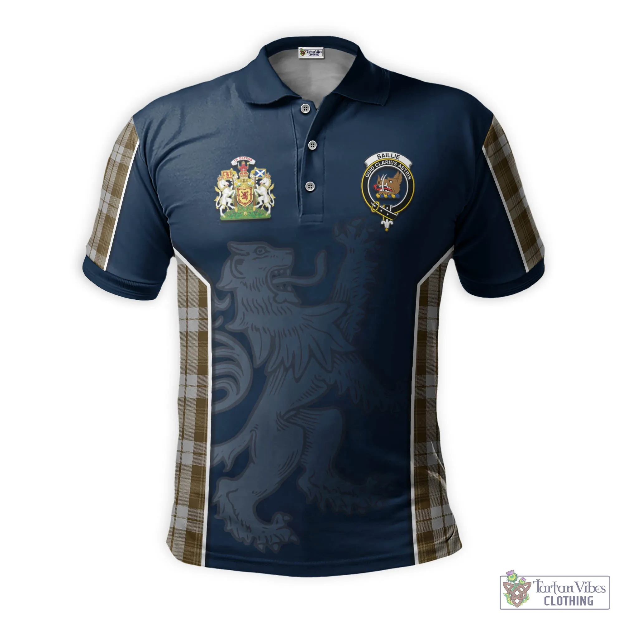Baillie Dress Tartan Men's Polo Shirt with Family Crest and Lion Rampant Vibes Sport Style
