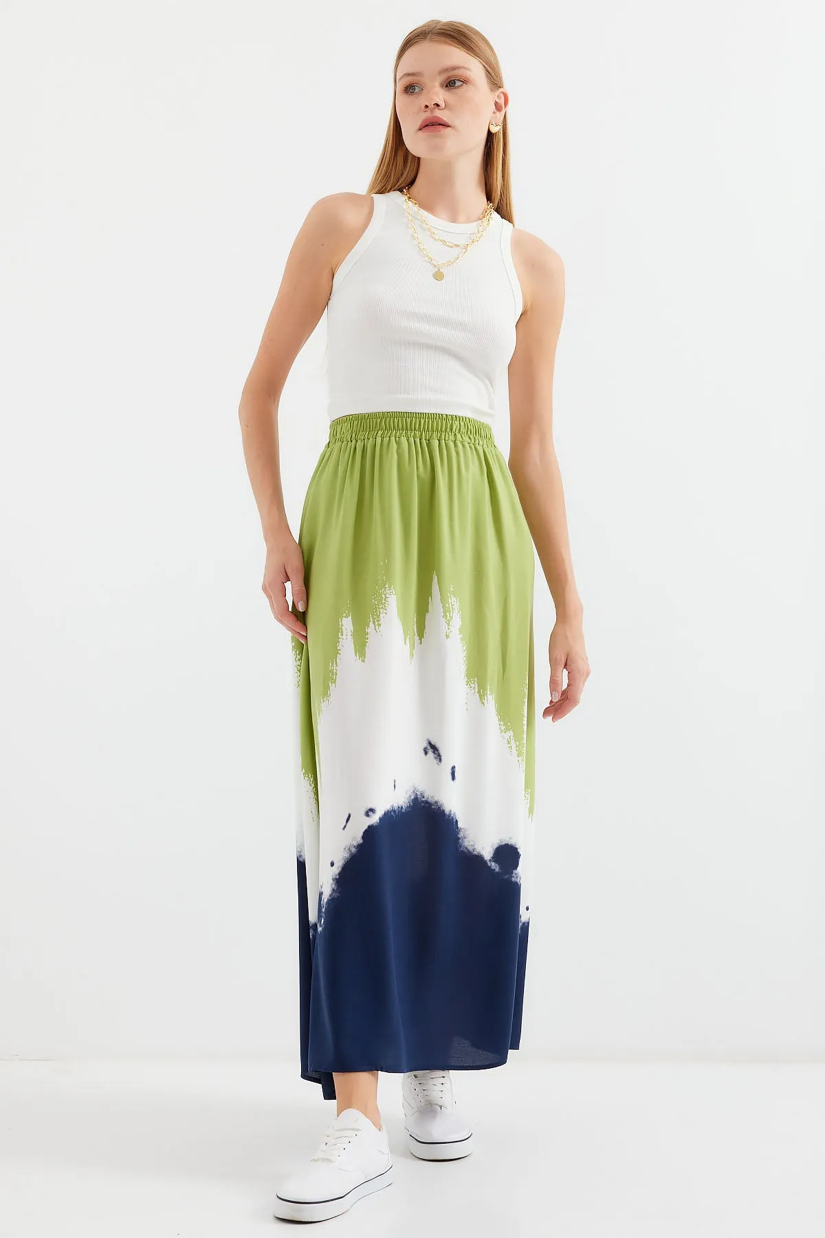 BGD Women Patterned Long Viscose Skirt - Green - Avondale