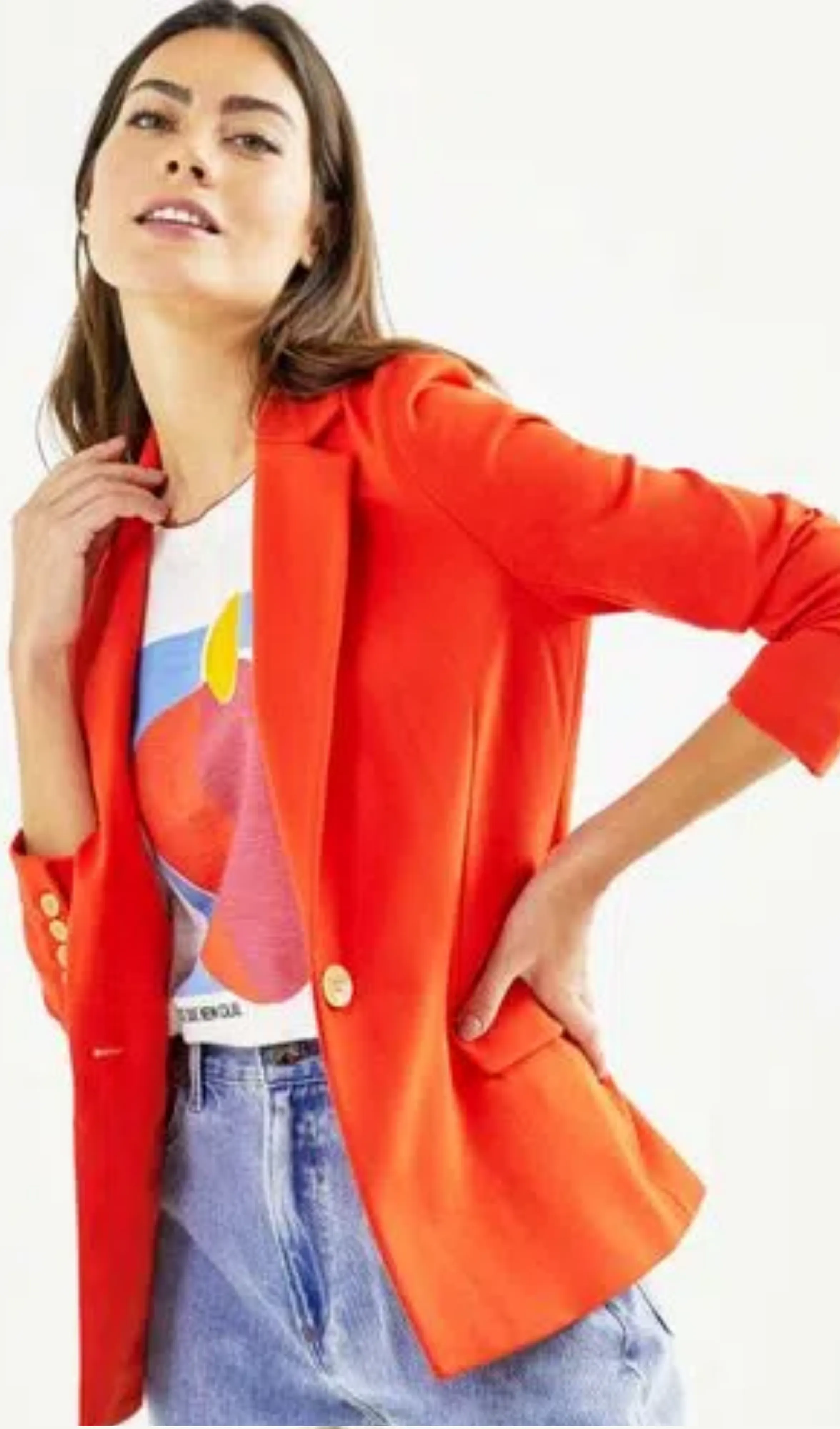 Blazer Malha Laranja Shoulder