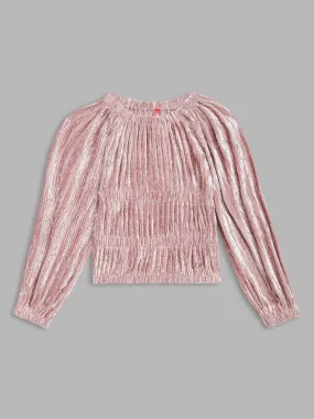 Blue Giraffe Girls Peach Solid Round Neck Sweatshirt