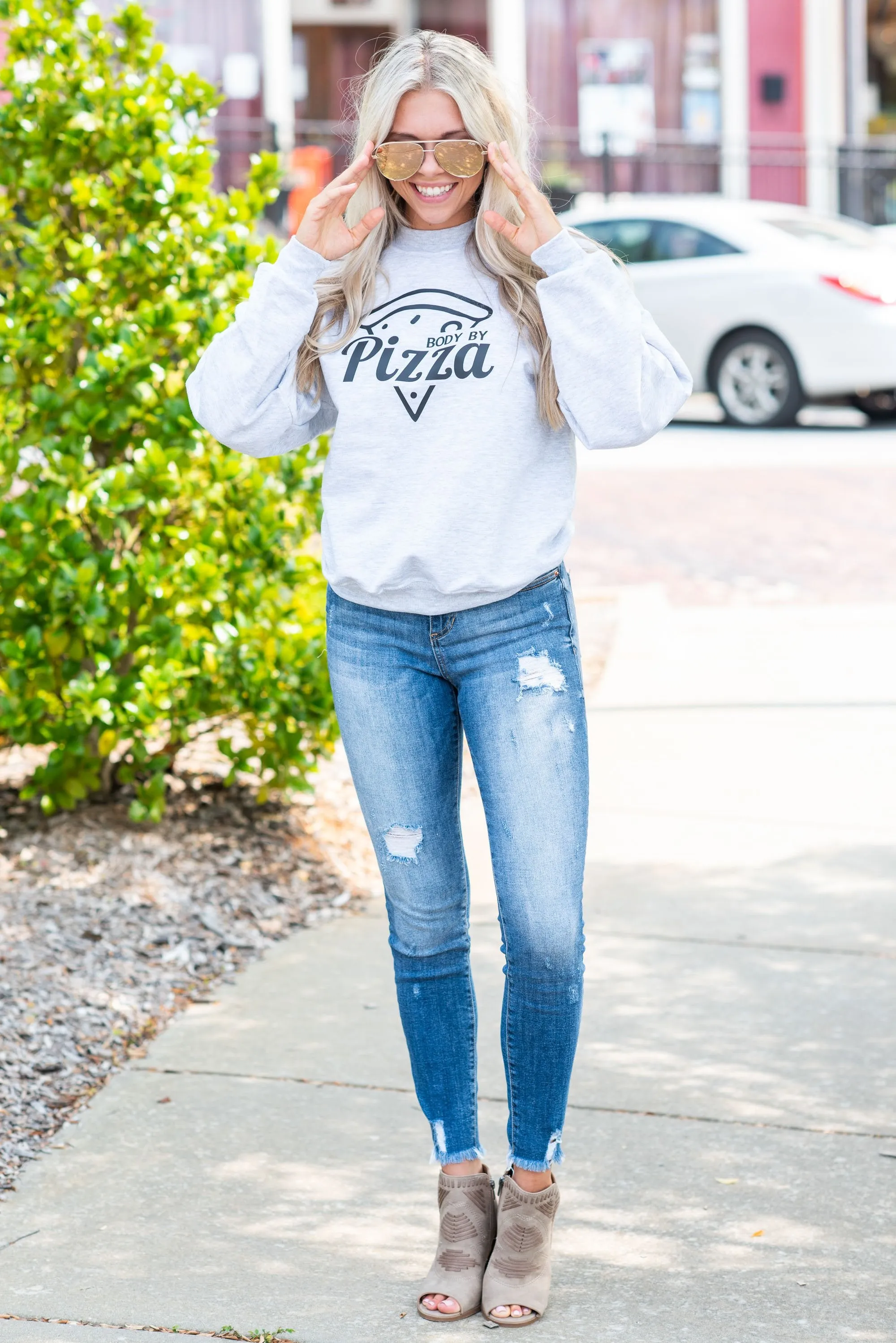 Body By Pizza Sweatshirt, Ash Gray