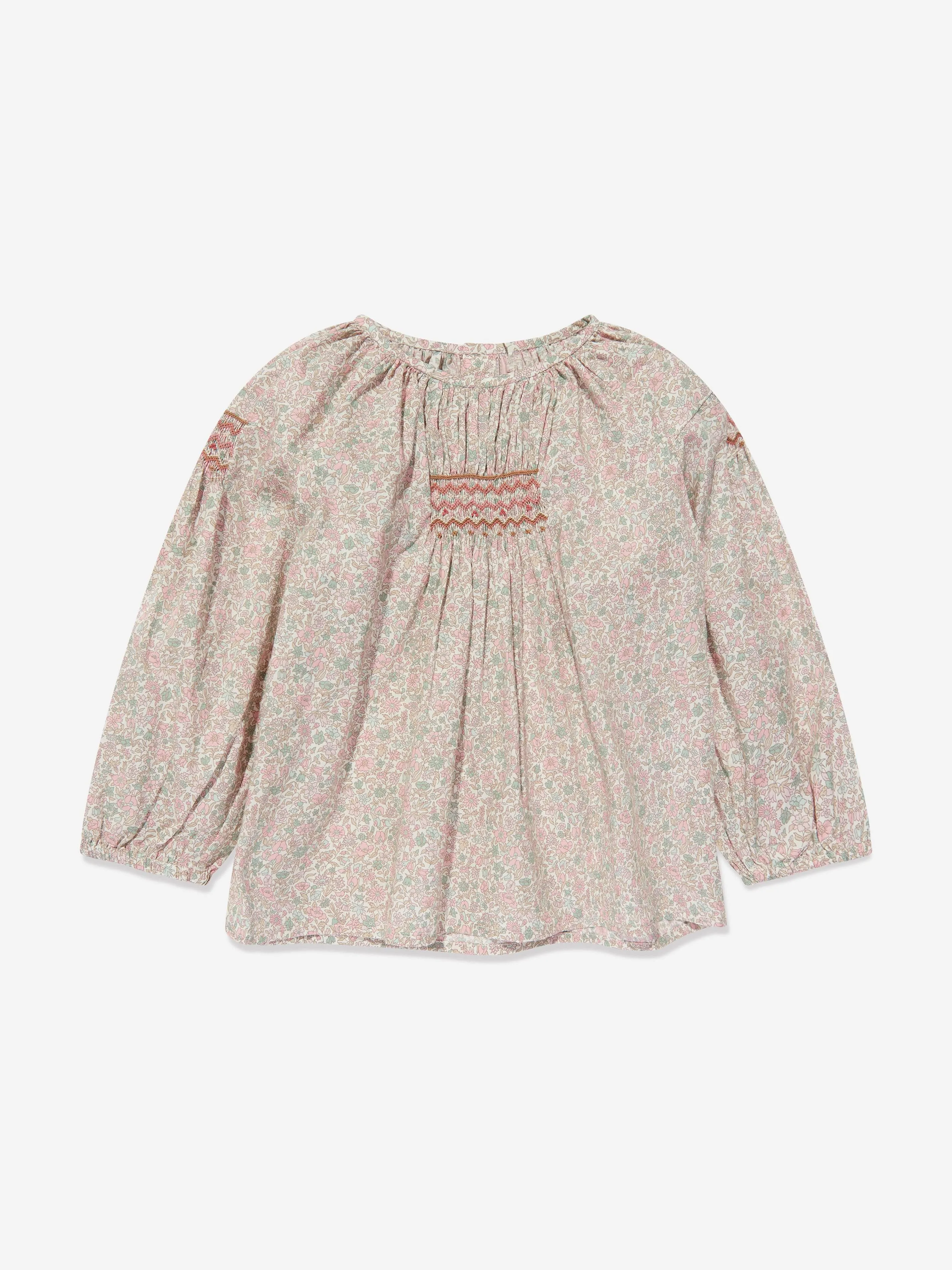 Bonpoint Girls Poldie Smocked Blouse in Pink