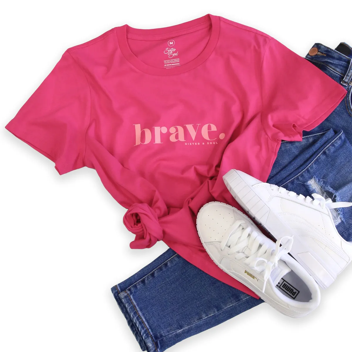 BRAVE - Fuchsia Boxy Tee - Pink Print