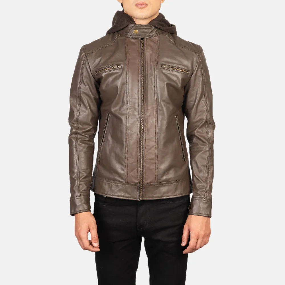 Brown Hooded Cheetah Leather Jacket