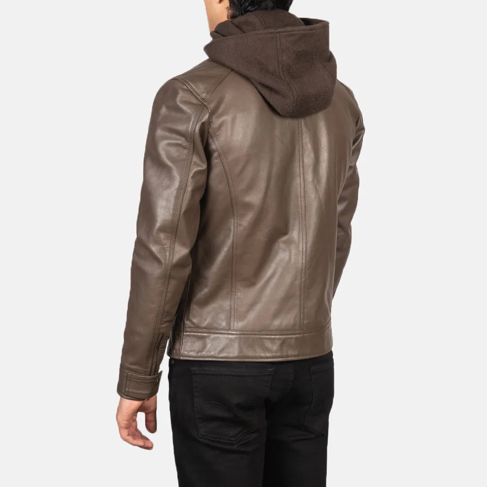 Brown Hooded Cheetah Leather Jacket