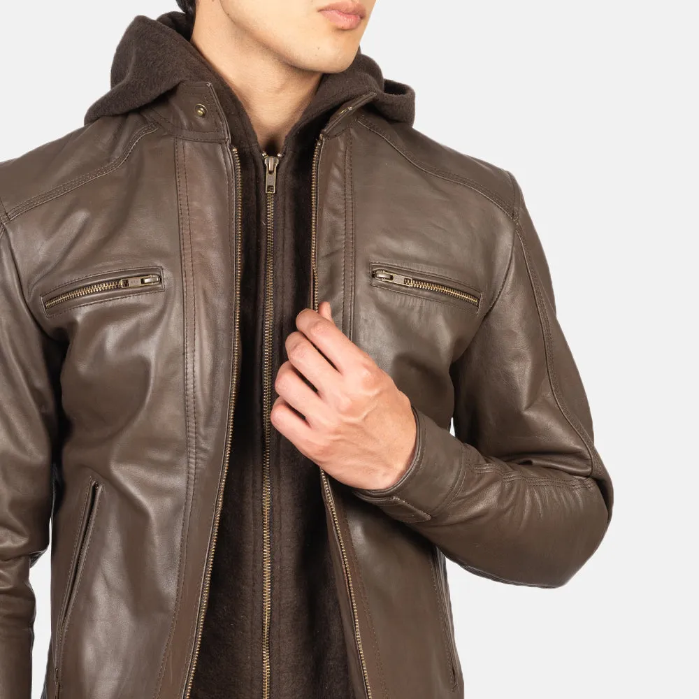 Brown Hooded Cheetah Leather Jacket