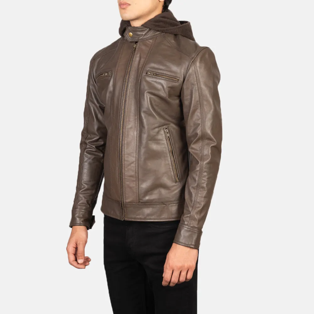 Brown Hooded Cheetah Leather Jacket