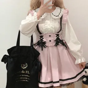 Chocolate and Cherry Milk Cookie Hearts    Skirt Bottom Overalls Dark Academia Kawaii Academia Y2K Cottagecore Coquette Fairycore Dollette Princesscore Bottoms