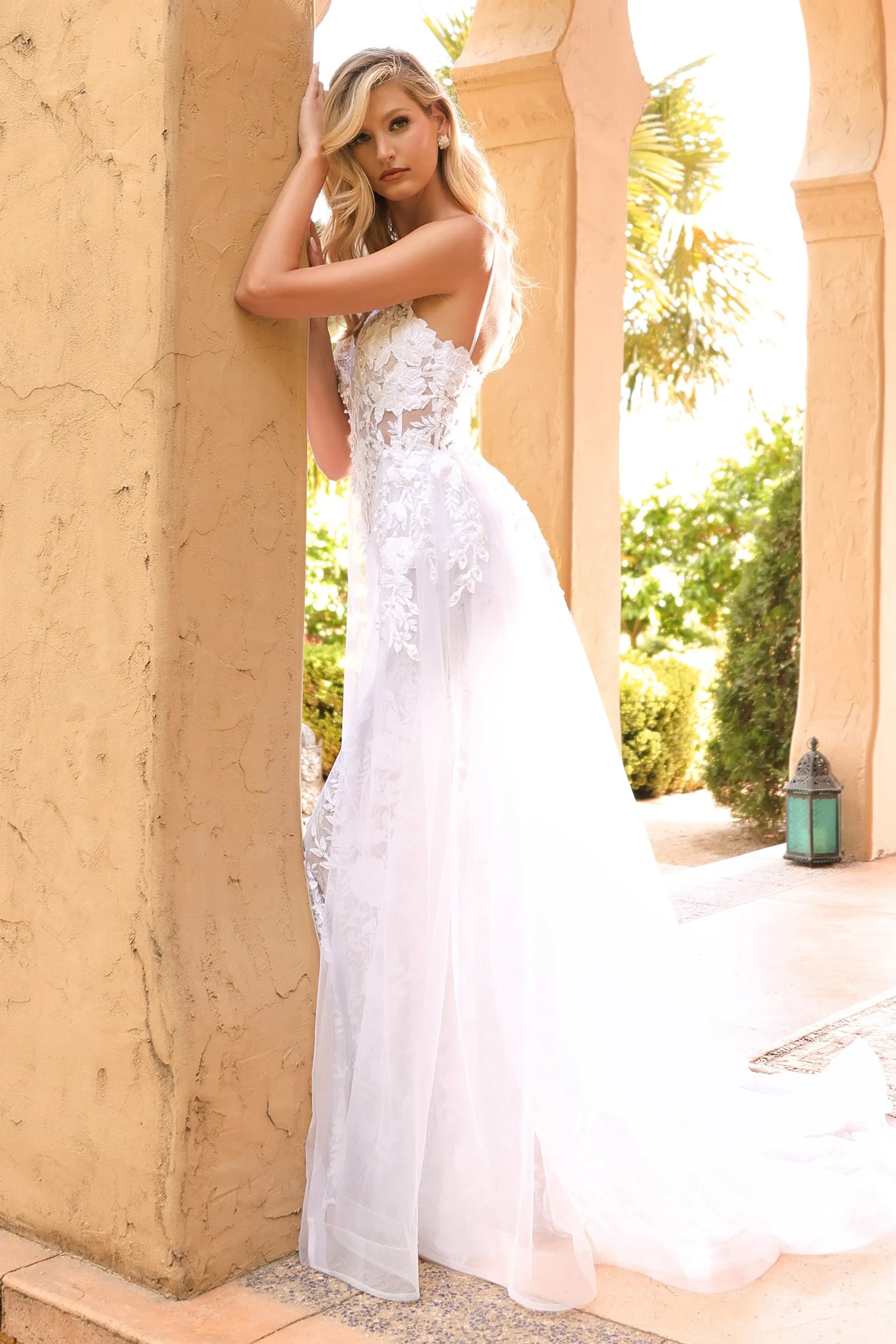 CINDERELLA DIVINE CD931W Corseted Mermaid Bridal Gown with Overskirt