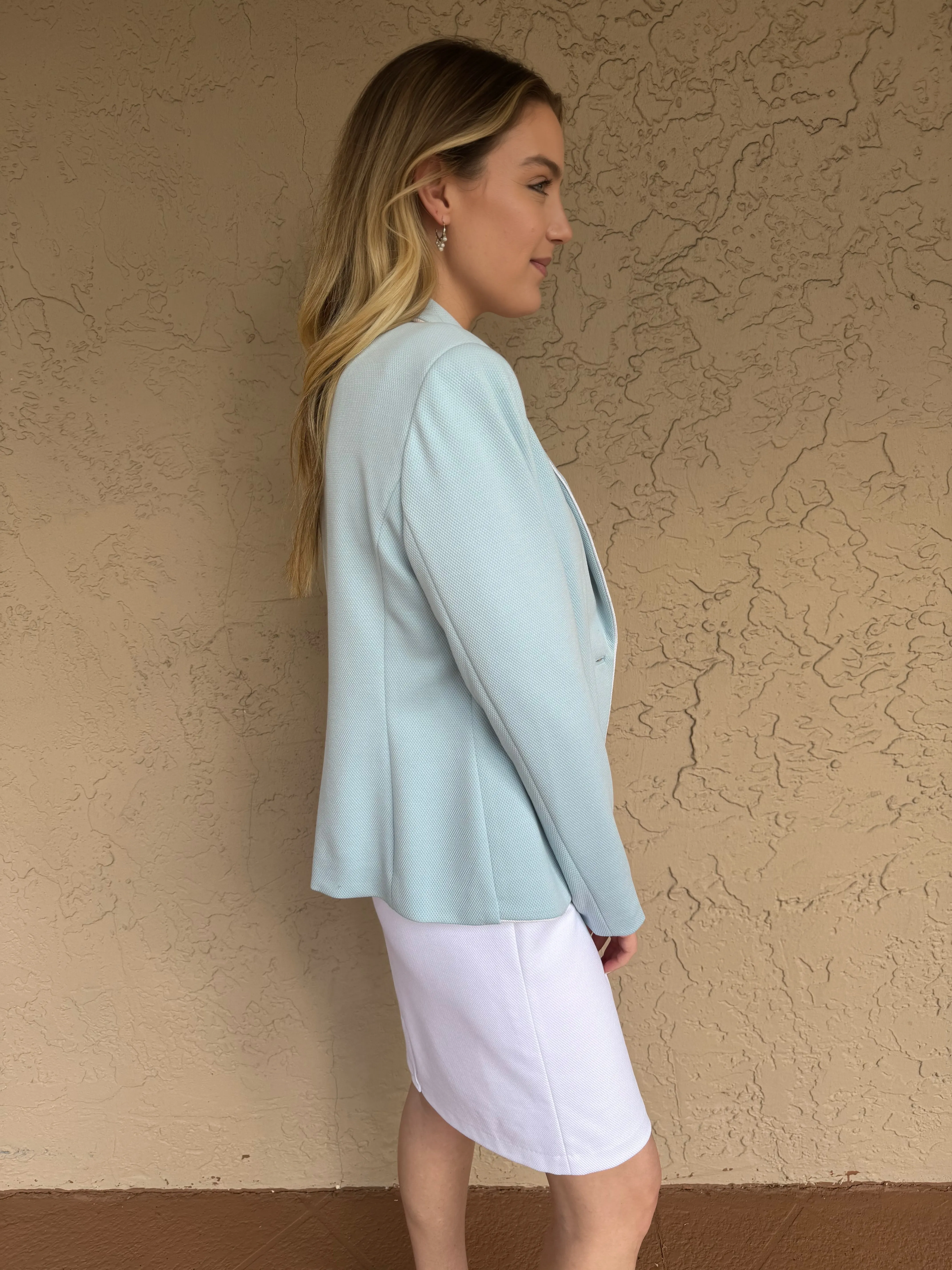 Cord Trim Lapel Blazer - Blue