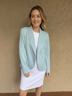 Cord Trim Lapel Blazer - Blue