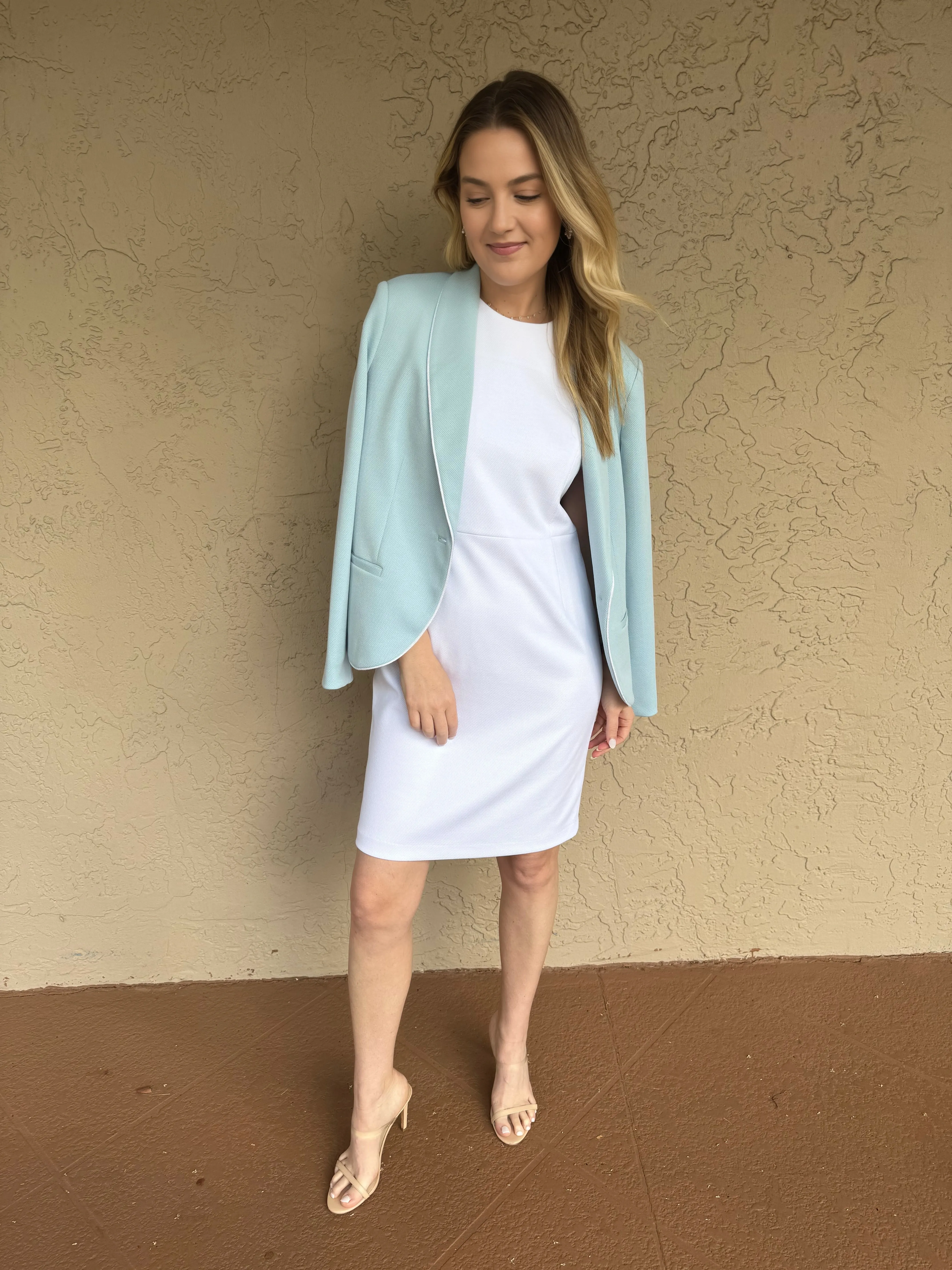 Cord Trim Lapel Blazer - Blue