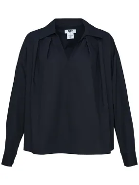 Cotton Blend Poplin Pleated Top