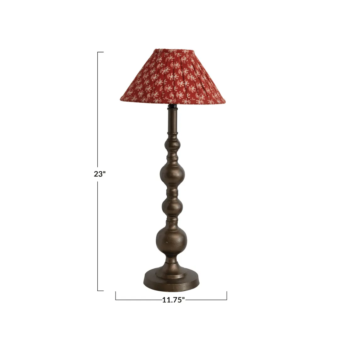 Creative Co-Up Metal Candlestick Table Lamp w/ Pleated Cotton Floral Chintz Shade & Inline Switch