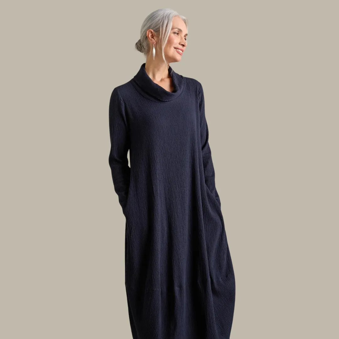 Crinkle Viscose Bubble Dress - Caviar
