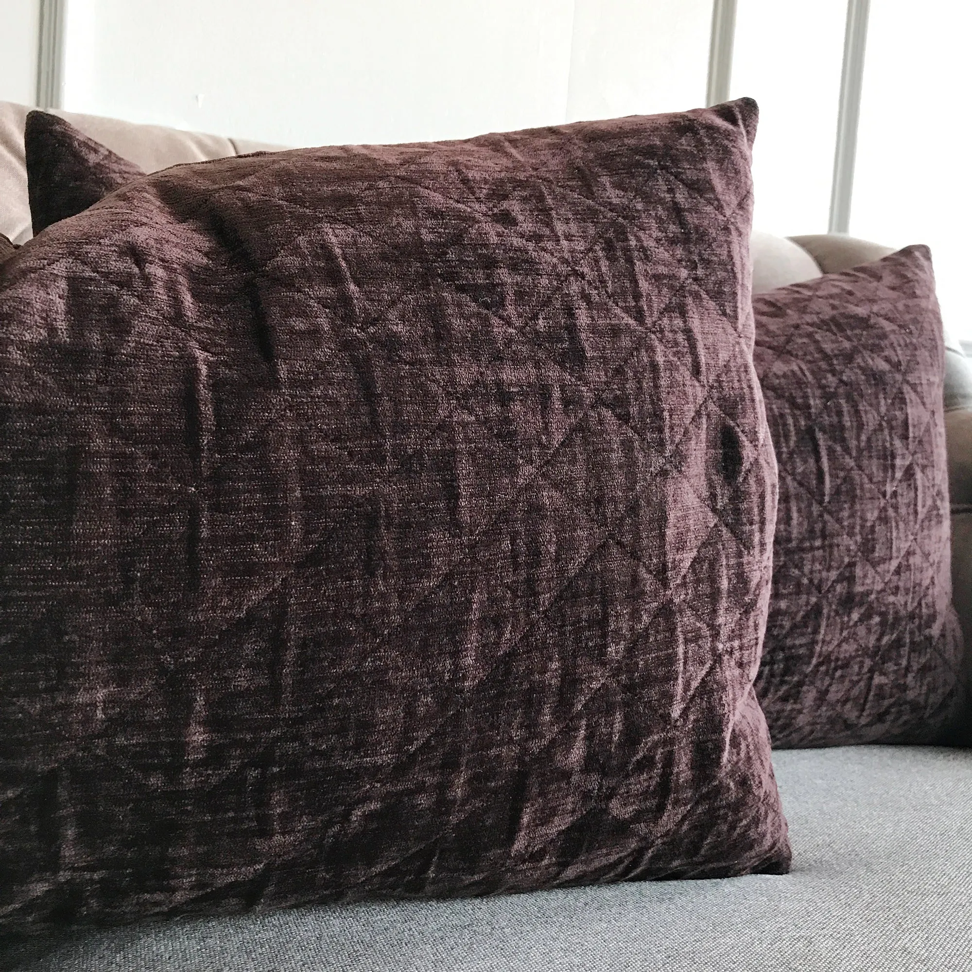 Dark Purple Velvet Pleated Throw Pillow Cover 15x26