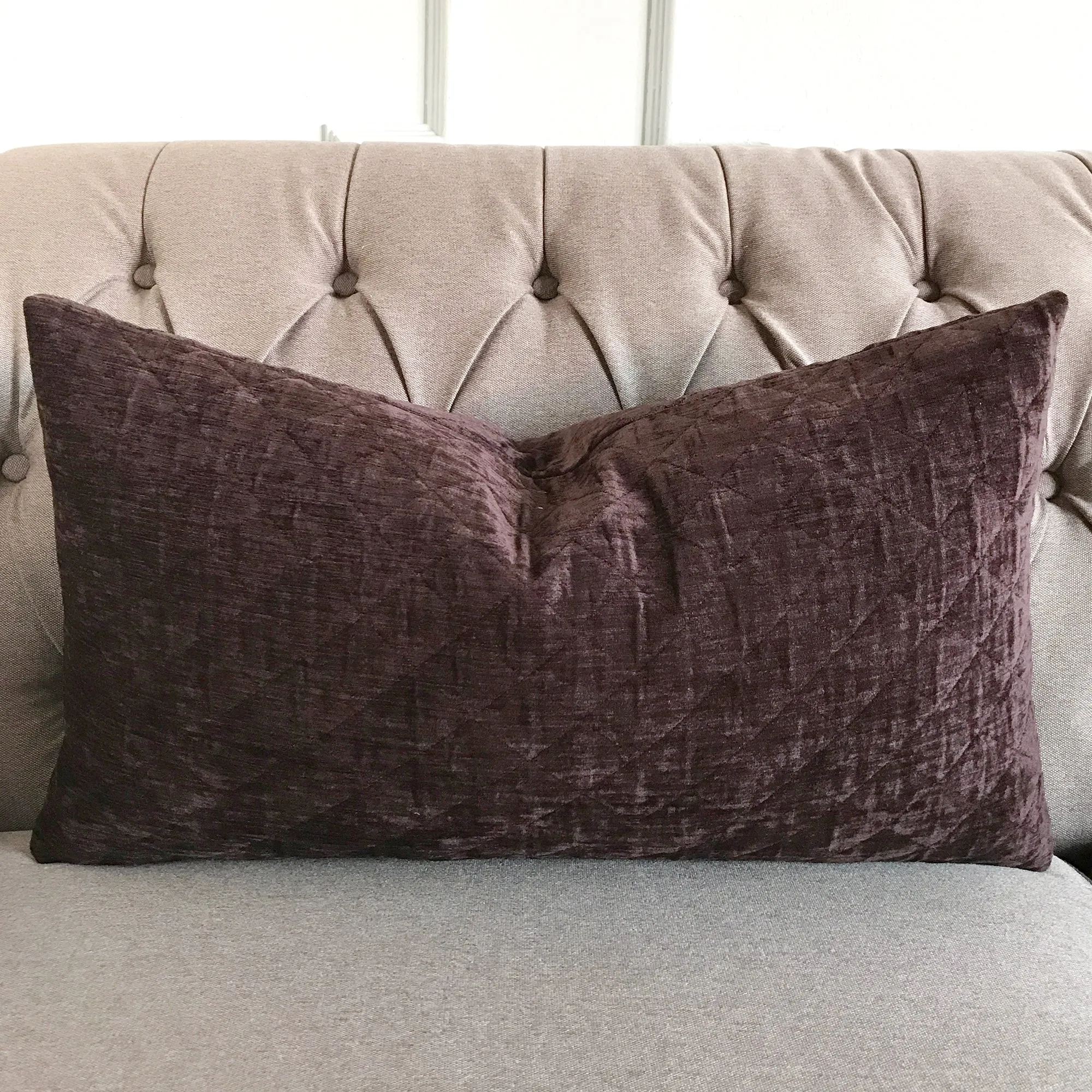 Dark Purple Velvet Pleated Throw Pillow Cover 15x26