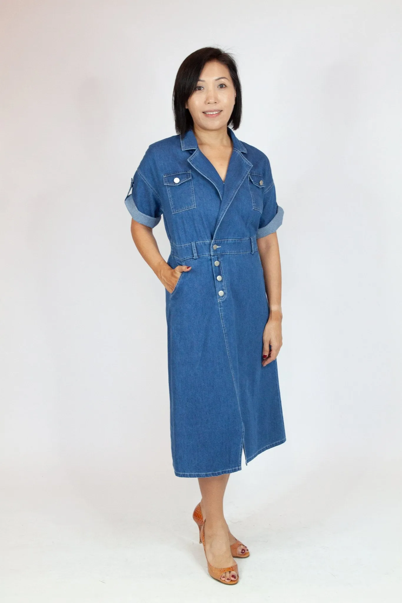 Denim Midi Shirt Dress