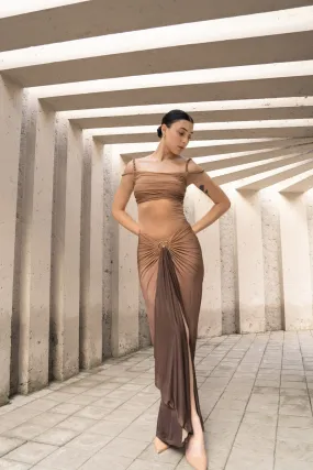 DRAPED OMBRE RING-DETAIL DRESS