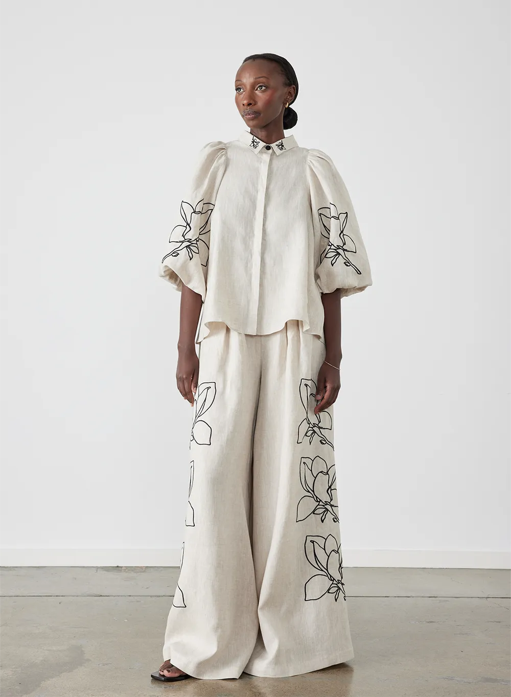 Elaina Linen Palazzo Pant | Flax Black