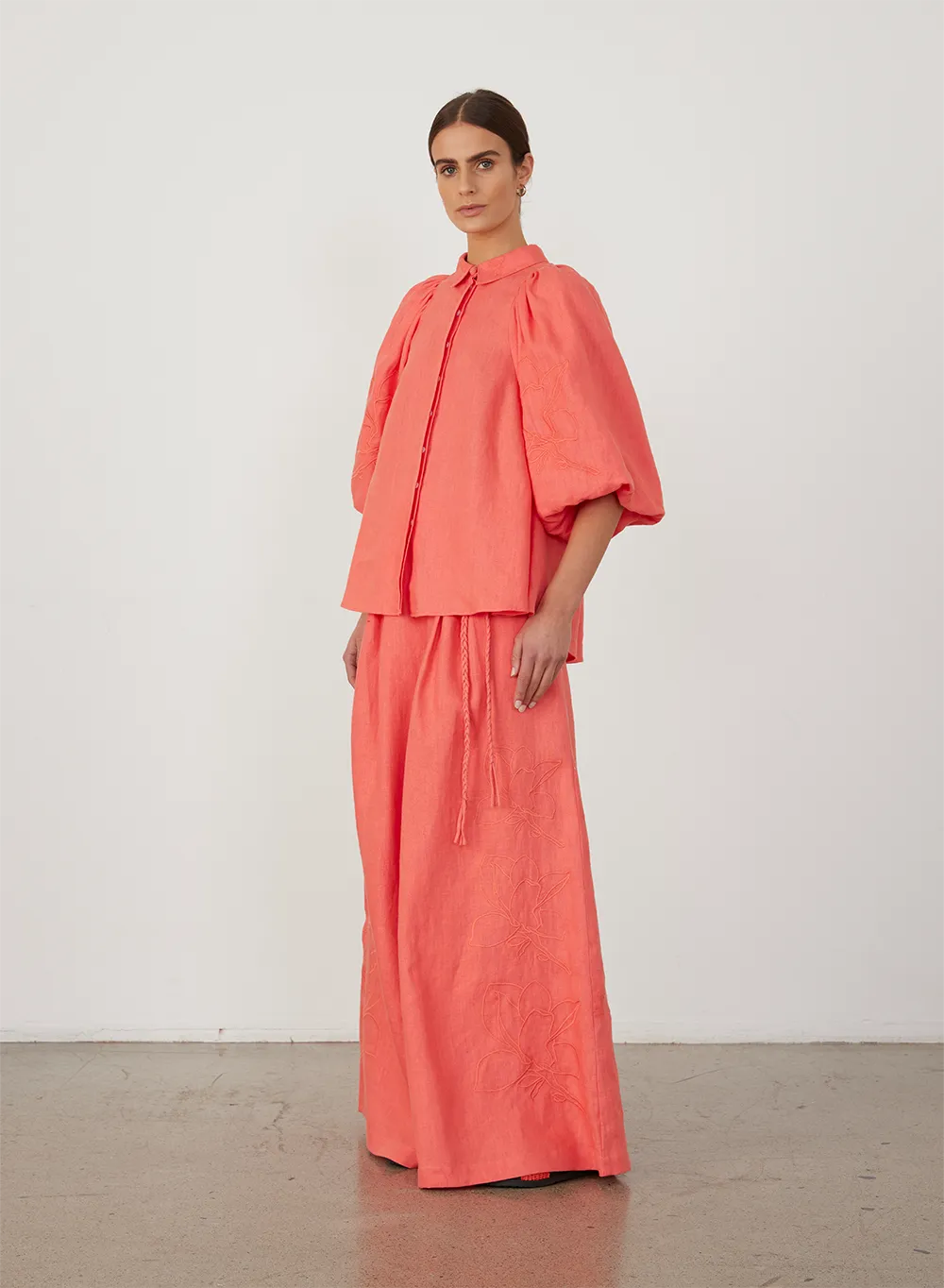 Elaina Linen Palazzo Pant | Hibiscus