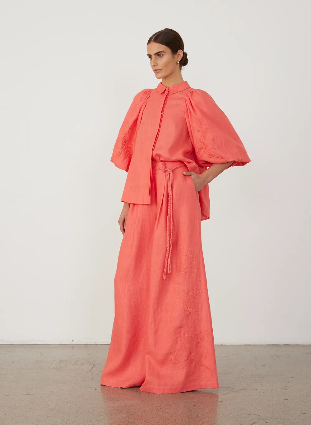 Elaina Linen Palazzo Pant | Hibiscus