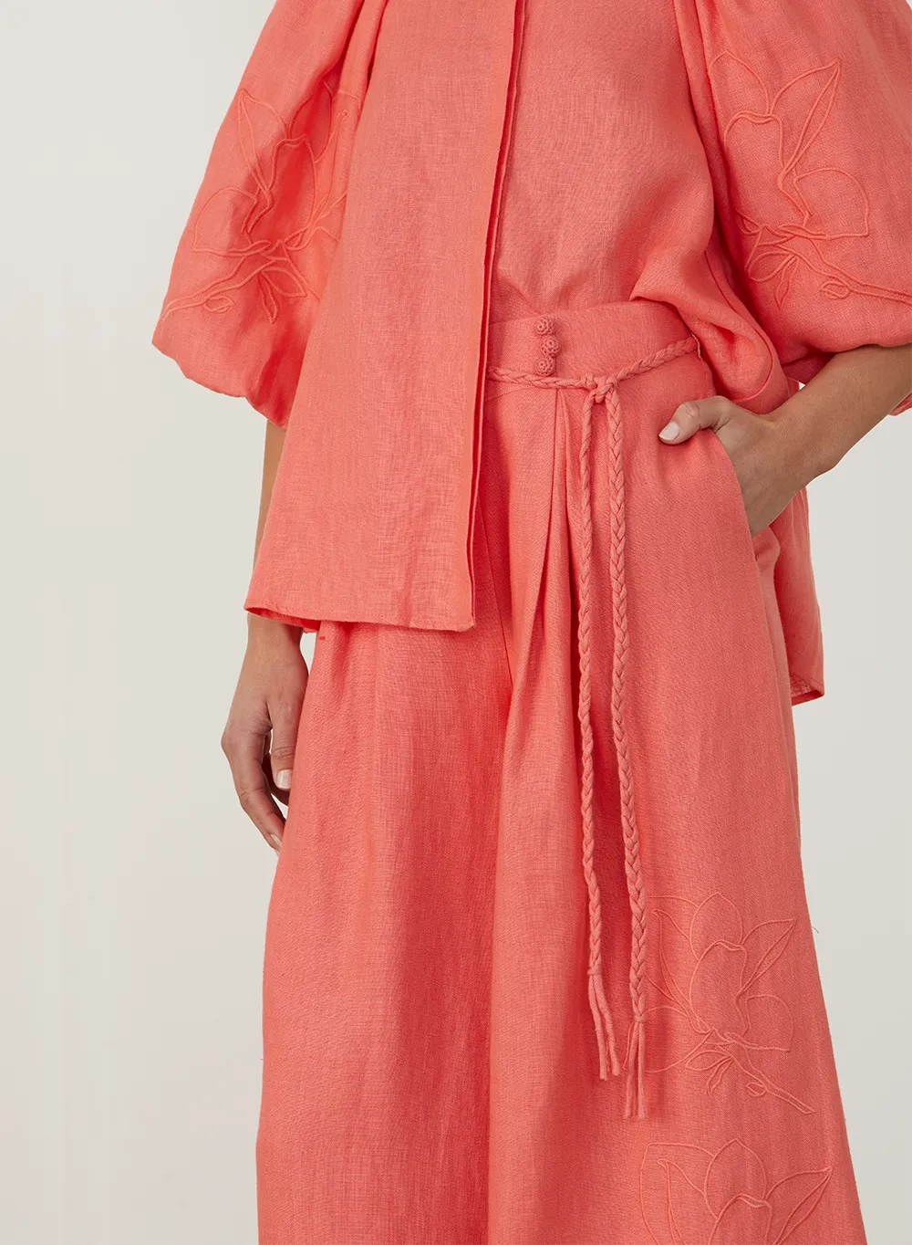 Elaina Linen Palazzo Pant | Hibiscus