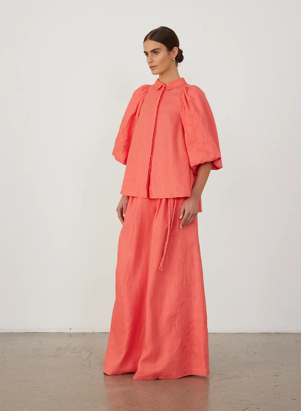 Elaina Linen Palazzo Pant | Hibiscus