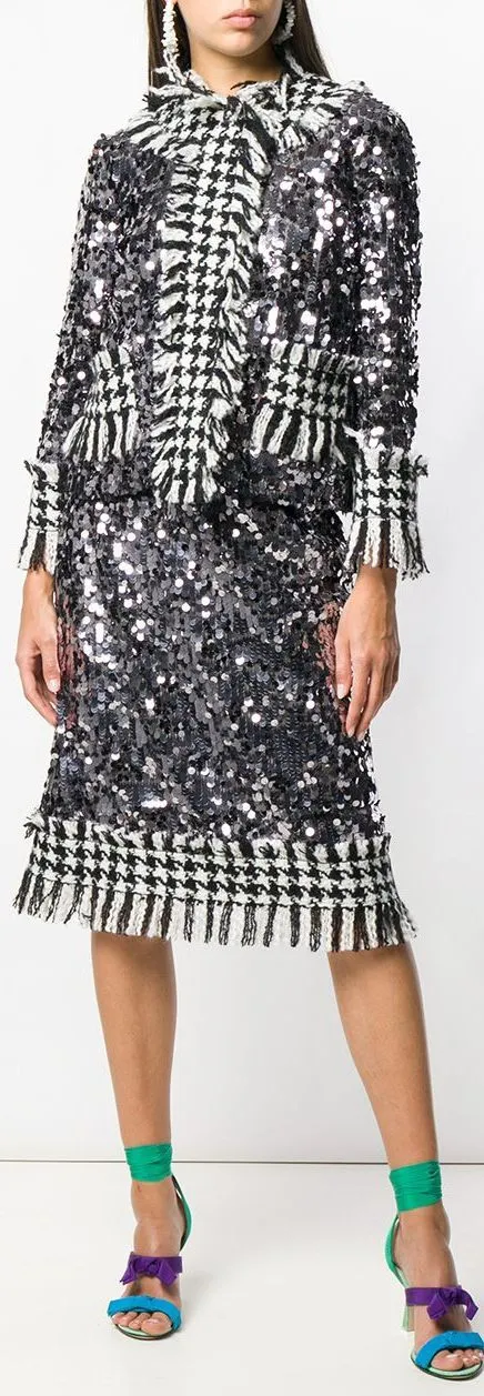Embellished Tweed Jacket and Skirt Set