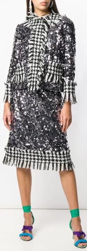 Embellished Tweed Jacket and Skirt Set