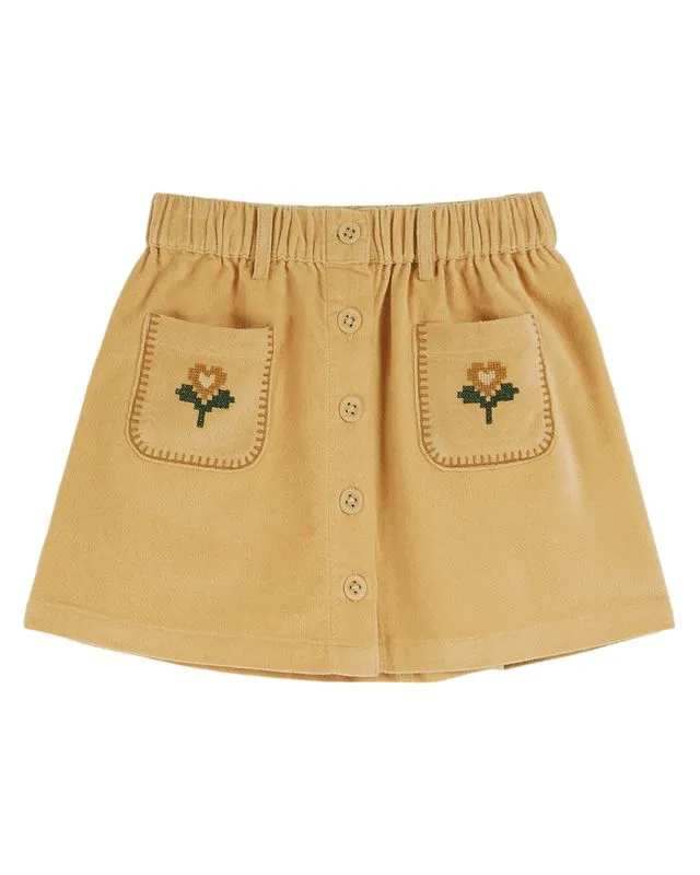 EMBROIDERED FLOWERS POCKET SKIRT - AA060 - SABLE