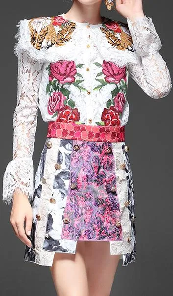 Embroidered Lace Top and Skirt Set