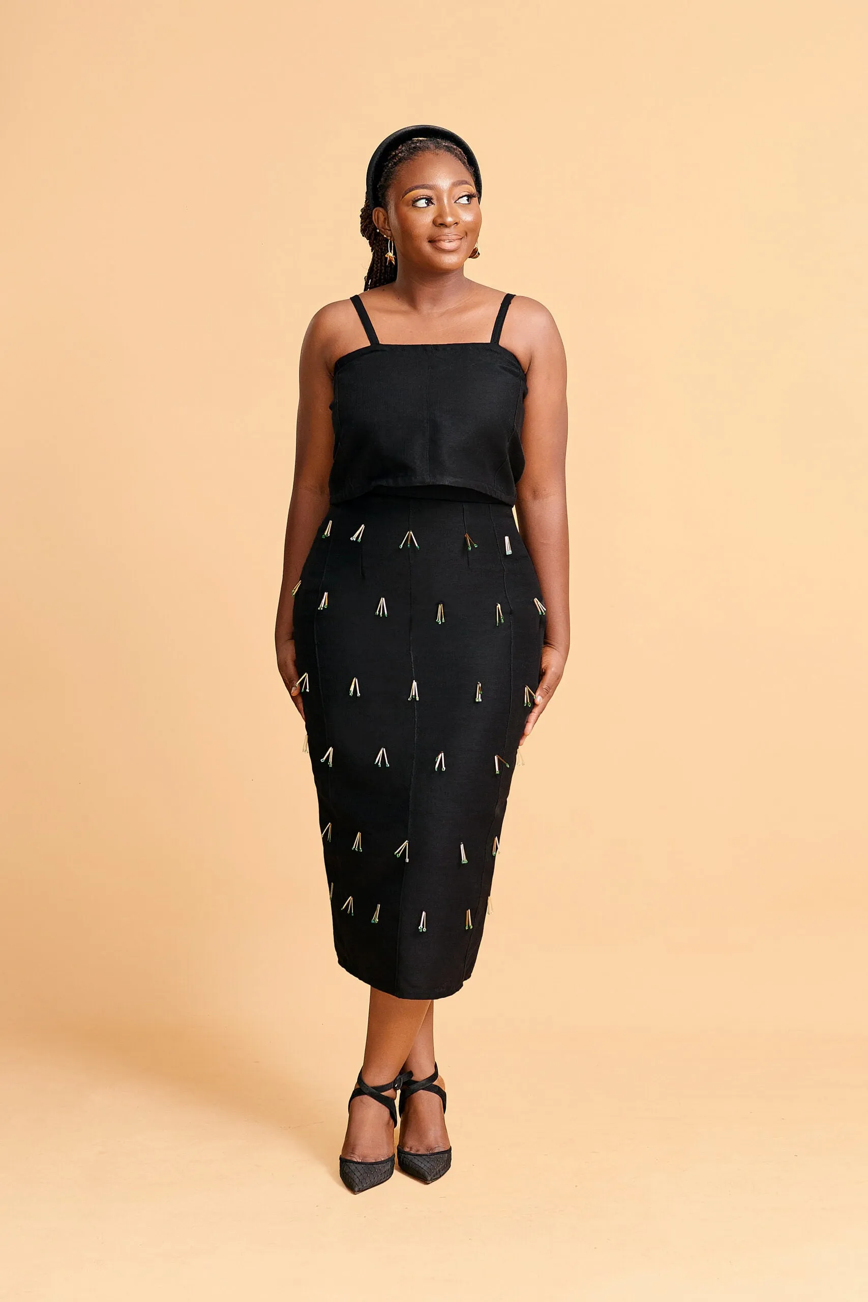 Erilyn Toni Aso-Oke skirt with back zip fastening